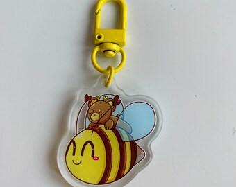 Honey Bear and Bee 1.5 inch Keyring