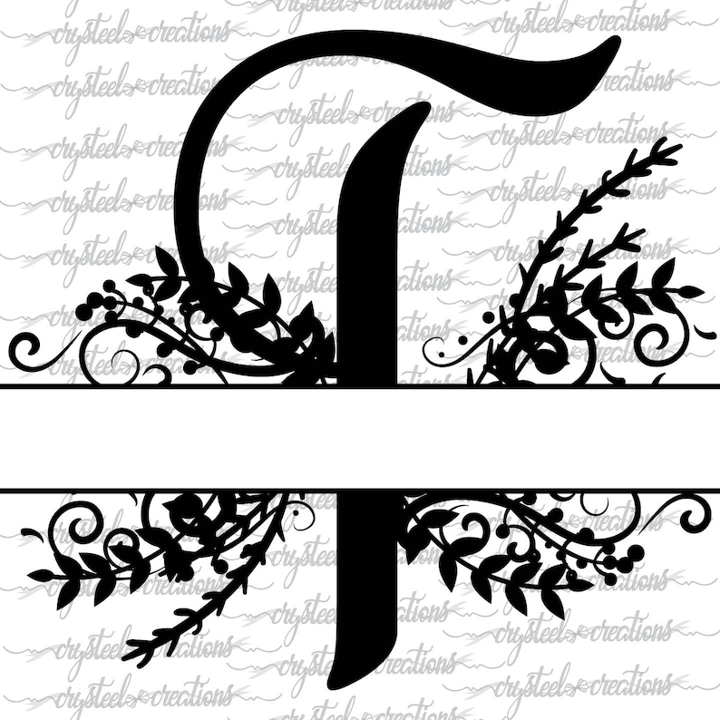 Download Letter T Split Monogram Svg Png Vector Files For Silhouette Cricut Dxf Silhouette Studio Laurels Ready To Cut Regal Split Alphabet Materials Craft Supplies Tools