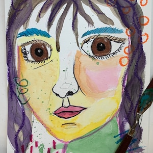 Mujer Pintura de técnica mixta en papel de acuarela 9x12 " presentado en Tiktok