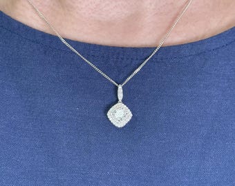 Ready to Ship: Double Halo 1ct Round Moissanite & Diamond Pendant ,Gorgeous Pave Bridal  Necklace, Birthday Gift, Dainty Anniversary Jewelry