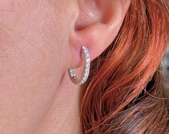 Ready to Ship: Natural Round Diamond Earrings, Dainty Hoop White Gold Earrings, Fashionable Jewelry, Affordable Birthday Gift