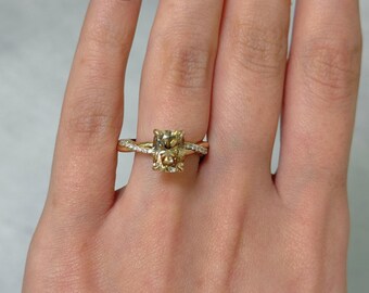 Ready to Ship: Claudia 2.5ct Champagne Cushion Cut Moissanite Engagement Ring - Unique  Yellow Gold Proposal Ring-Dainty twisted Bridal Ring