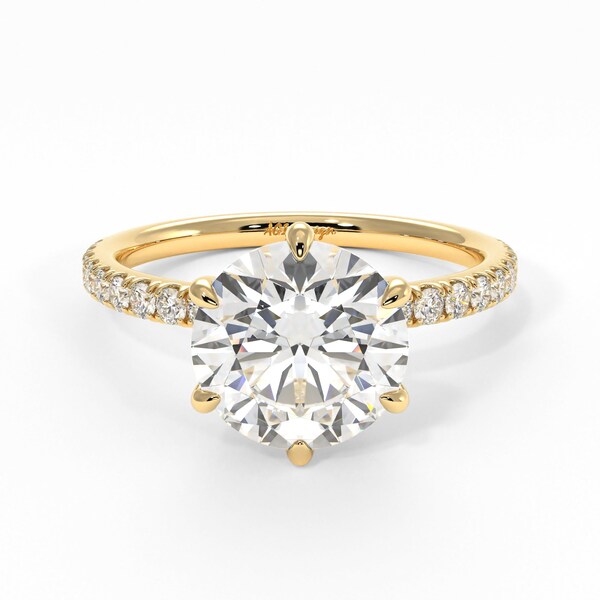 Ready to Ship: Evie 1.24ct E/VS1 Round Lab- Created diamond Engagement Ring/Dainty 6 Prongs Solitaire/14k Yellow Gold  Wedding Jewelry