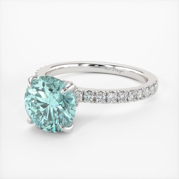 Catarina Aqua Teal Rund Moissanit Verlobungsring Halsbandring mit Pave Lab Grown Diamanten Gold Versprechen Ring Braut Platin Schmuck Etsy Osterreich