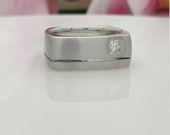 Ready to Ship:0.30 Ct Princess Cut Diamond Ring, White Gold Men Ring, Trendy Gent's Ring, Father's Day Gift, Square Ring, Men's Wedding Band