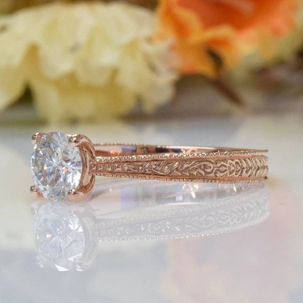 Engraved Vintage Engagement Ring - Etsy