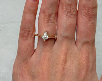 Ready to Ship: 0.75ct Kite Shape Moissanite Engagement Ring, Colorless Moissanite Proposal Yellow Gold Ring, Unique Bridal Jewelry