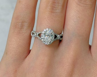 Ready to Ship: Amelia 1ct Oval Moissanite Engagement Ring - Diamond Halo Wedding Ring-Unique  White Gold Proposal Ring -Dainty Bridal Ring