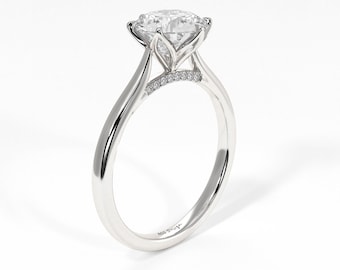 Nora Round Moissanite Tulip Engagement Ring, Pave Lab-Created Diamonds bridal Set, Floral Gold Ring, Unique Platinum  Ring