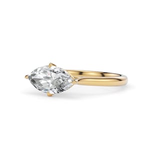 Kayla Marquise Moissanite Engagement Ring - Delicate East-West Gold Band - Platinum Proposal Ring- Dainty Solitaire Ring- Affordable Jewelry