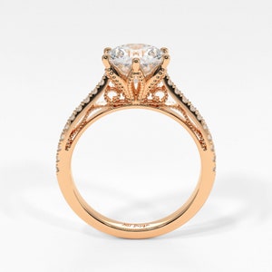 Zoe Round Moissanite Engagement Ring with a Lab-Created Diamonds, Vintage Gold Ring, Unique Platinum Ring