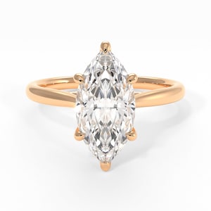 Chloe Marquise Moissanite Engagement Ring - Delicate Gold Band - Platinum Proposal Ring- Delicate Solitaire Ring- Affordable Jewelry