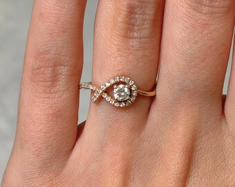 Ready to Ship: Round Diamond  Engagement Ring/Intertwined Rose Gold Ring/ Solitaire Loop Ring/ Elegant  Pave Ring/Mother Day Gift