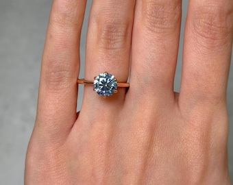 Ready to Ship: Ruby 2ct Round Blue Moissanite Engagement Ring/6 Prong Ring in 14k Rose Gold/Unique Solitaire Ring/Floral Proposal Ring