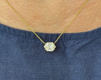 Ready to Ship: 3ct Hexagon Moissanite Pendant, 14k Yellow Gold  Bridal  Necklace, Birthday Gift, Dainty Anniversary Jewelry, Christmas Gift