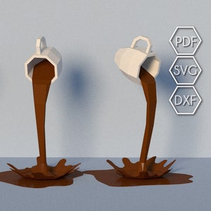papercraft 3d Tazza di caffè, modello di tazza di caffè in carta low poly, decorazione di carta, modello fai da te, download digitale PDF, modello pepakura