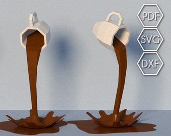 Papercraft 3d Tasse Kaffee, Low Poly Papercraft Kaffeetasse Vorlage, Papier Dekoration, DIY Vorlage, PDF digitaler Download, Pepakura Vorlage