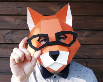 Papercraft cat mask PDF digital template for for DIY, origami paper cat mask, fox mask, Printable Template, 3D low poly Mask, paper mask kit