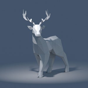 Modello di cervo in carta 3D pepakura Pdf, scultura di carta cervo Low Poly, regalo Decorazione Natale poligonale Capodanno animale