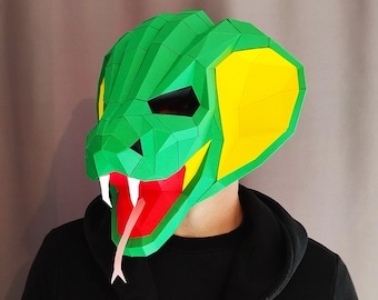 DIY Papercraft Snake Mask Template - Easy to Make Halloween Costume, Low Poly Paper Craft, Printable PDF, SVG cricut Cut Files, paper cobra