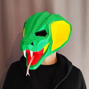 DIY Papercraft Snake Mask Template - Easy to Make Halloween Costume, Low Poly Paper Craft, Printable PDF, SVG cricut Cut Files, paper cobra