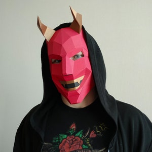 3D Papercraft Devil Mask Template, Paper Mask, Horned Skull Low Poly ...
