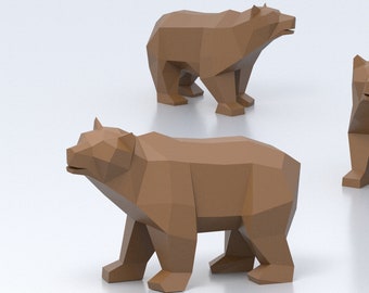 Papercraft Bear PDF template, paper animal pattern, DIY low poly bear, Paper bear, bear sculpture for handmade home decor,  bear 3d puzzle