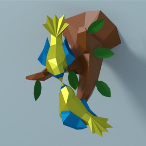 Papercraft 3D birds on a branch template, SVG bird template, origami paper bird digital PDF template, low poly  paper bird, DIY wall decor