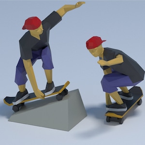 Papercraft skater figurine PDF digital template,3d low poly papercaft sculpture, SVG project, DIY home decor, paper wall decor, paper skate