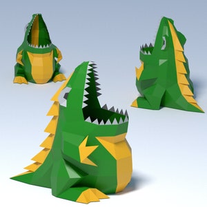 Dinosaure 3D Papercraft, modèle PDF papercraft pour boîte de dinosaure, boîte de papercraft, modèle numérique pepakura, décoration en papier, dinosaure low poly