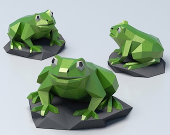 Papercreft DIY frog, Digital template for paper frog, PDF, SVG, Dxf template for paper craft frog, low poly frog, paper toad, origami frog