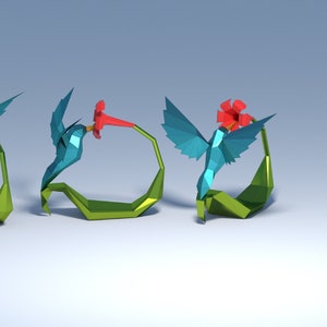 Modello colibrì 3D di carta, modello SVG, modello PDF digitale di uccello di carta origami, uccello di carta low poly, modello colibrì