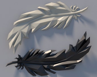 Papercraft DIY Feather , papercraft 3d feather, dxf feather drawing, 3D wall art, 3D wall decor, low poly wall art, low poly art, origami