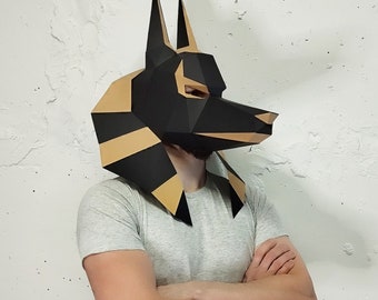 Papercraft DIY Anubis mask, paper 3d Anubis mask, Anubis Template, SVG Anubis mask, 3D Egyptian god mask, low poly paper mask, origami mask