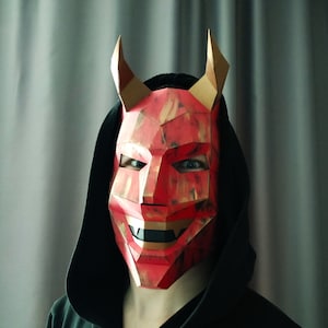 3D Papercraft Devil mask Template, Paper Mask, Horned Skull Low Poly Demon, Unique DIY Halloween Costume, Cosplay PDF Pattern, DIY mask kit