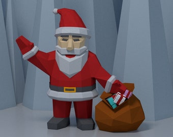 Papercraft christmas Santa Claus, low poly Santa Claus template, Christmas decor, PDF, SVG download, pepakura template, New Year decor