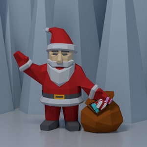 Papercraft christmas Santa Claus, low poly Santa Claus template, Christmas decor, PDF, SVG download, pepakura template, New Year decor
