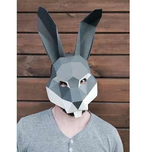 Papercraft bunny mask, rabbit papercraft mask Digital Template, Low Poly geometric rabbit Mask, low poly animal mask, 3d puzzle, paper decor