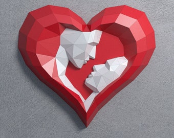 3d papercraft heart for Women&#39;s Day PDF template, SVG for Cricut DIY Low Poly Heart Sculpture forWomen&#39;s Day, wall Heart Paper Craft
