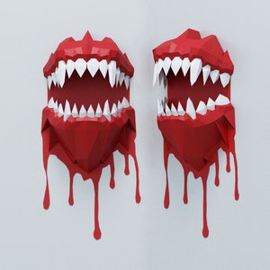 Papercraft 3d halloween vampire teeth PDF template, DIY halloween decoration, low poly Halloween vampire, SVG  template, diy wall decoration