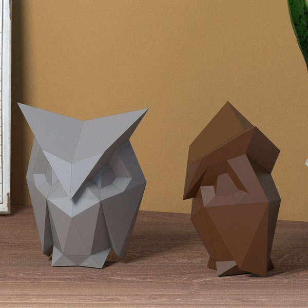 Papercraft 3d owl, paper owl template, papercraft bird decoration, DIY template, pdf template,low poly owl, pepakura template, paper bird