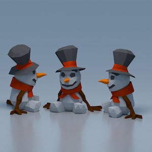 Papercraft New Year snowman, low poly Christmas snowman template, New Year decor, DIY template, PDF download, pepakura template