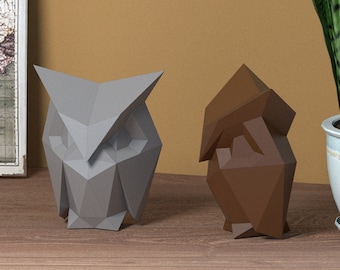 Búho 3d papercraft, plantilla búho de papel, decoración de pájaros papercraft, plantilla DIY, plantilla pdf, búho low poly, plantilla pepakura, pájaro de papel