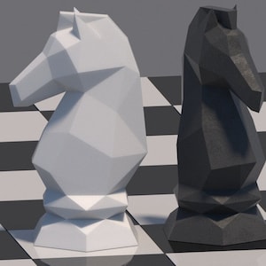 Modèle PDF papercraft, pour le bricolage, origami 3D, papier, sculpture, pepakura, figurine d'échecs, chevalier d'échecs, cheval d'échecs