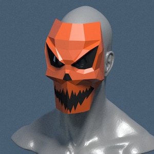 Papercraft mask template, halloween Pumpkin mask, PDF template, DIY halloween skull mask, low poly mask, Paper skull mask, Cosplay mask