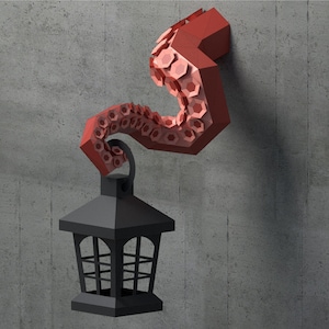 Lanterna di Halloween in carta con tentacolo di polpo, modello di lanterna low poly, decorazione di Halloween, modello fai da te, download PDF, modello pepakura