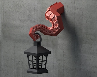 Papercraft halloween lantern in octopus tentacle, low poly lantern template, halloween decor, DIY template, PDF download, pepakura template