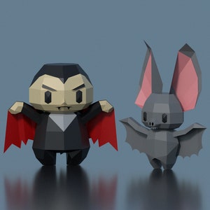 Papercraft halloween vampire and bat, low poly vampire and bat template, halloween decor, DIY template, PDF download, 3d pepakura template