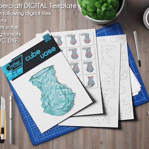 Papercraft 3D Blumenvase digitale Vorlage für Dekoration zu Hause, Low Poly Stil Blumenvase, Origami Möbel, PDF Vorlage Bild 7