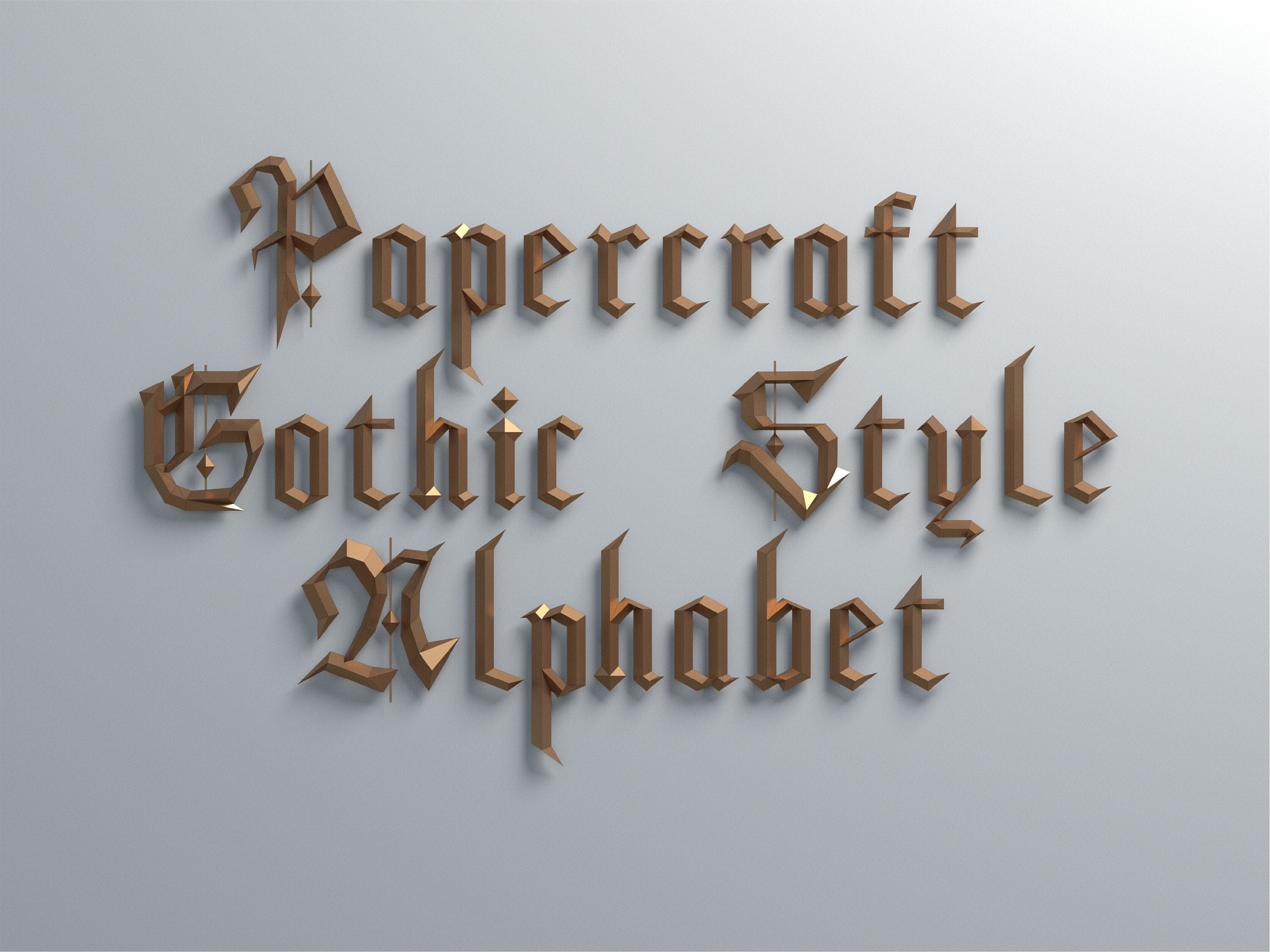 Papercraft 3D letters, paper gothic alphabet, lowercase letter set, low poly gothic style wall decor, PDF template, DIY home decor